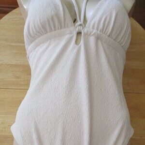 NWT H&M White One Piece Textured Bathing Swim Suit M Adjustable Tie Straps